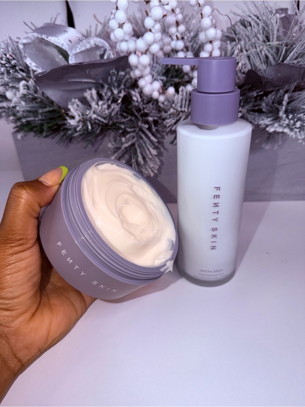 Fenty Beauty Lavender Cream Jar and White Pump Bottle Skincare Set